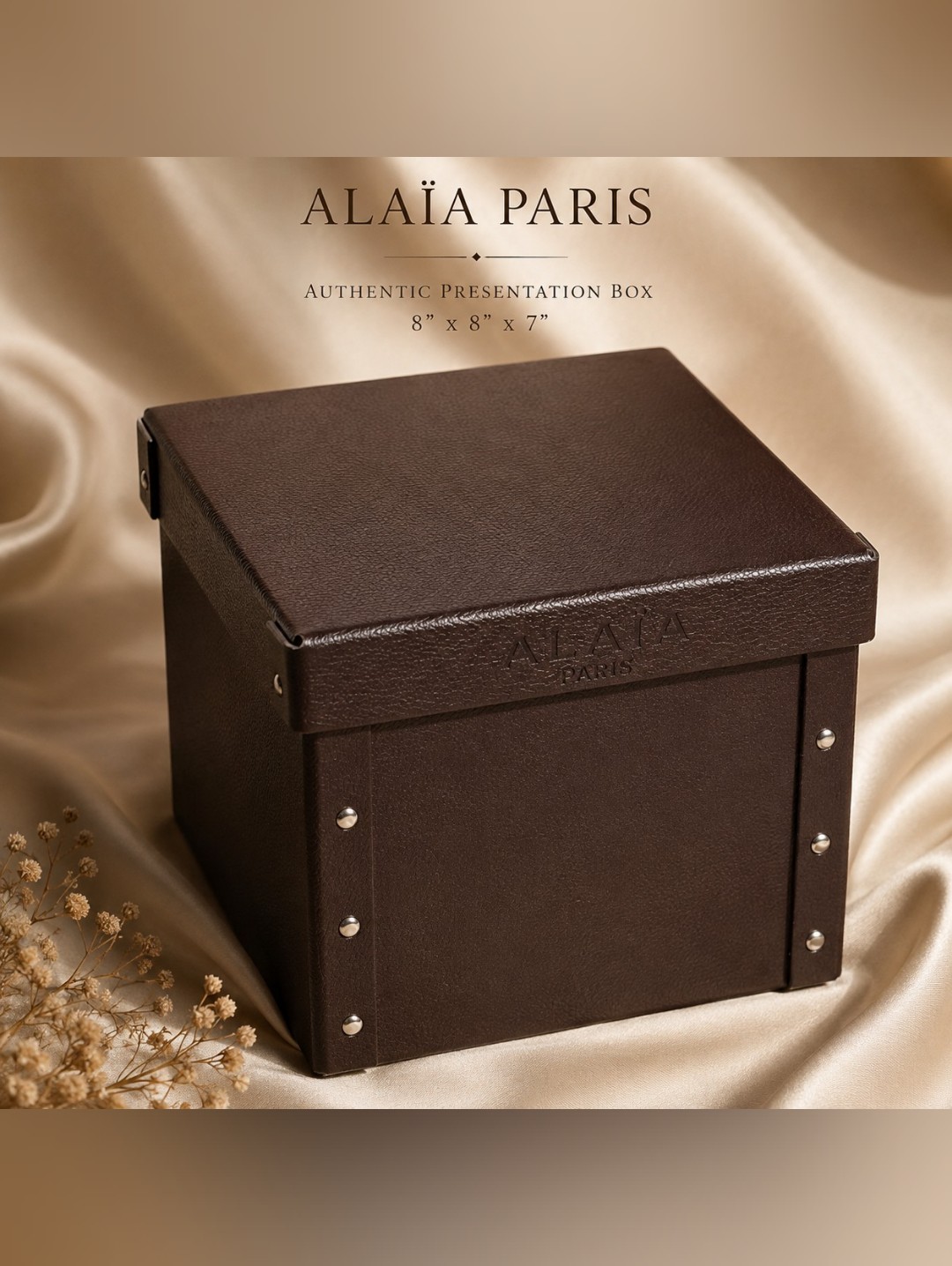 Authentic Alaa Paris Luxury Presentation Storage Box Brown 8x8x7